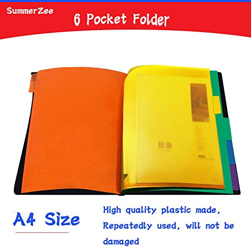 6 Pocket Plastic File Folders - Heavy Duty Black Shell and 6 Rainbow ,Letter Size - 12.2 x 9.84 x 0.6, Multicolor - Thumbnail 6