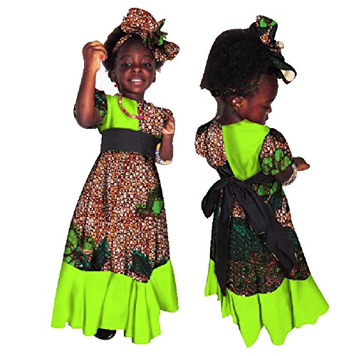 BabyGirl's Mini Dresses African Skirts With Matching Headwrap T-Shirt Dashikis For Kids wy39