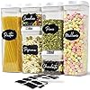 6-Airtight-Food-Storage-Containers-Set-Labels-Marker-Kitchen-and-Pantry-Storage-Ideal-for-Cereal-Spaghetti-Flour-Pasta-Clear-Food-Containers-with-lids Joejis Food Storage Containers with Lids Chalk Label and Pen - Stackable Airtight Tubs for Easy Cupboard Kitchen…