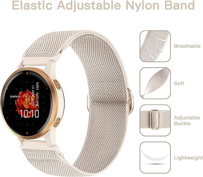 Wizvv Compatible with Garmin Vivoactive 5 Band 20mm, Vivoactive 6/3, 10 Pack Nylon Watch Bands for Garmin Forerunner 165/55/245/Venu/Venu Sq/Venu 2 Plus Soft Stretchy Replacement Strap for Women Men