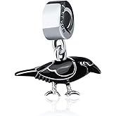 Bolenvi Black Bird Crow Raven Omni Clasp Clip on Dangle Pendant Compatible with Pandora & Similar Bracelets, Necklaces & DIY Jewelry - 925 Sterling Silver Charm with Black Enamel