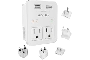 POWRUI Travel Essentials European Plug Adapter - International Power Plug with 2 USB Ports & 2 US Outlets, Plug for Europe, UK, China, Australia, Japan, Fit for Laptop, Cell Phones (Not Voltage Converter)
