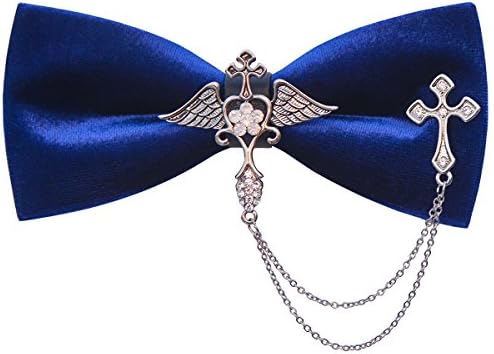 DeerLand Mens Bowtie Velvet Butterfly Angle Wings Vintage Cross Zircon Bow Tie (Blue)