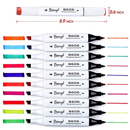 Bianyo Dual Tip Art Marker Pens Set- Fine and Chisel Nibs, 24 Colors Artist Permanent Coloring Highlighters Markers