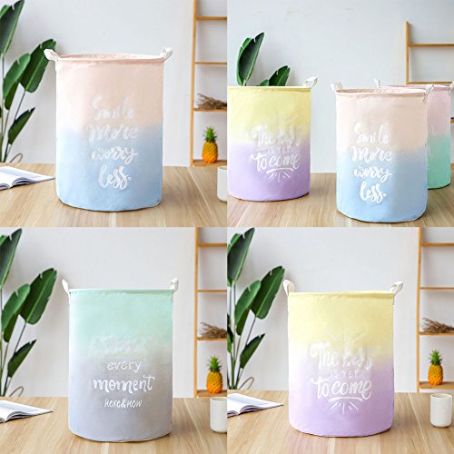 AkoMatial Fashion Storage Box, Gradient Color Printed Washing Bag Laundry Basket Storage Bin Clothes Holder Yellow + Purple - Thumbnail 4