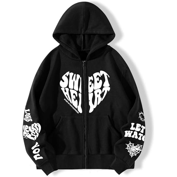 Amazon.com: Tooe Y2K Gothic Spider Web Heart-shaped Print Hoodied