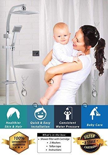 Eco Element Universal Filtro de Ducha. Filtración mejorada. Configuración fácil. (Incluye 2 cartuchos de filtro + Cáscara de cromo + Cinta de teflón + Arandelas + Guantes para fregar la ducha)
