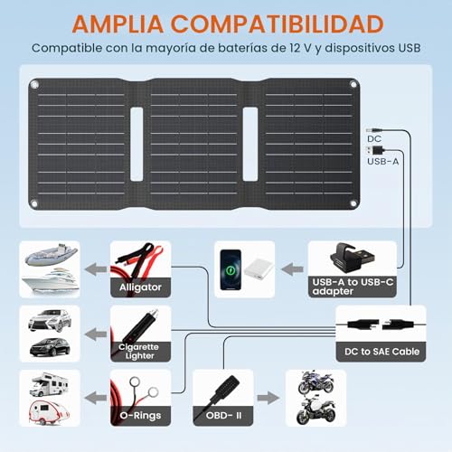Flexsolar 15W Solar Autobattery Charger Solar Panel, IP67 Waterproof Solar Panel Portable Battery Charger with USB DC SAE Connection Cable for Car, Boat, Motorcycle, Trailer, etc
