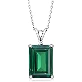 Gem Stone King 5-10 Cttw Gemstone Birthstone and Round Accent White Diamond Necklace | 14X10MM Emerald Cut | 925 Sterling Silver | Pendant Necklace for Women | With 18 Inch Silver Chain