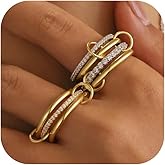 FUSAHURIY 2PCS Gold Stackable Rings Set for Women, 14K Gold Plated Interlocking Linked Rings with Cubic Zirconia, Gold Silver Mixed Metal Stackable Ring, Statement Jewelry Gifts