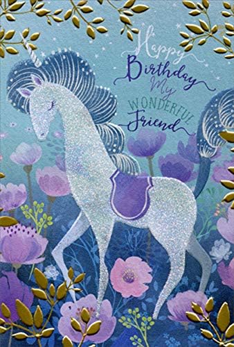 Amazon Com Purple Flowers Unicorn Sanja Rescek Feminine Birthday Card For Friend Office Products