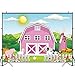 Funnytree 7x5ft Cartoon Farm Animals Party Backdrop Pink Barn Girl Baby Shower Birthday Photography Background Cow Grass Rustic Barnyard Scenic Banner Cake Table Decoration Photo Booth Props