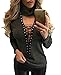 Chellysun Women's Knit Long Sleeve V Neck Lace Up Cross Blouse Top