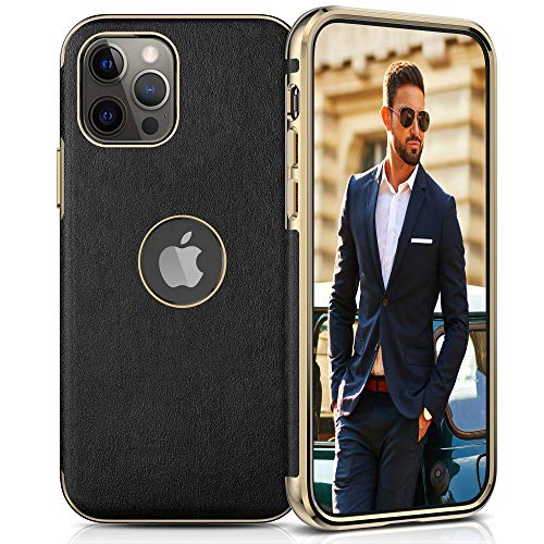 LOHASIC Funda para iPhone 12 Pro Max, delgada, flexible, lujosa, vegana, funda de piel sintética, parachoques de TPU duradero, antiarañazos, antideslizante, agarre suave, funda protectora para iPhone 12 Pro Max (2020) de 6,7 pulgadas, color negro