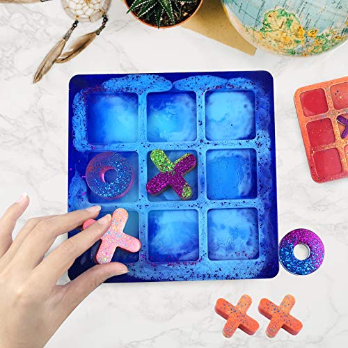 Mity rain 2 Pcs Tic Tac Toe Resin Mold O X Board Game Silicone Epoxy