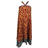 Womens Reversible Wrap Skirt Red Printed Reversible Silk Sari Beach Dress