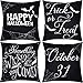 Jetec 4 Pieces Halloween Pillow Case 18x18 Inch Set of 4 Throw Cushion Cover Linen Pillow Happy Halloween Linen Sofa Bed Throw Cushion Cover Decoration