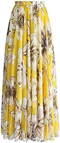 Summer Women's Boho Chiffon Floral Print Long Skirt High Waist Flared Pleated Maxi Dress