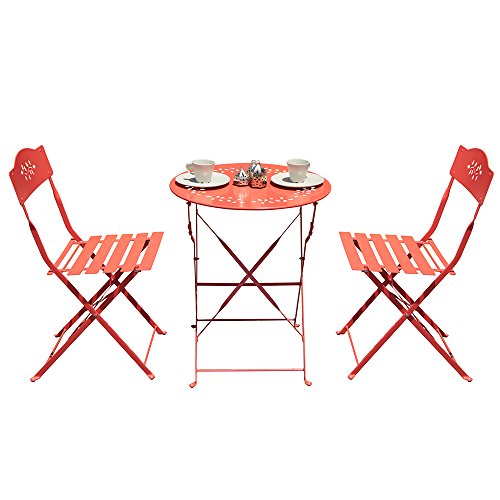 Orange Casual 3-Piece Folding Bistro Set Steel Patio Dining Table and Chair Sets Garden Backyard ...