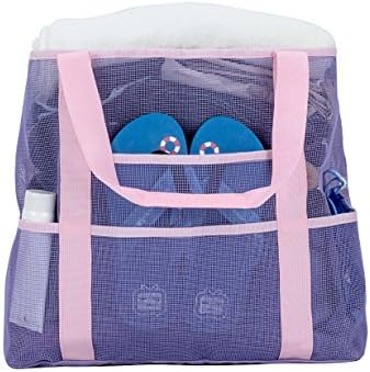 Holly LifePro Mesh Beach Bag Toy Tote Bag Large,Lightweight Market Grocery &amp; Picnic Tote with Oversized Pockets,Inside Zippered Pocket,Carry All Organizer Bag Purple