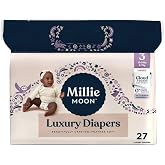 Millie Moon Luxury Diapers, Size 3 (13-24lbs), 27 Count, Up to 12 Hour Absorbency, Double Leak Guard and Wetness Indicator