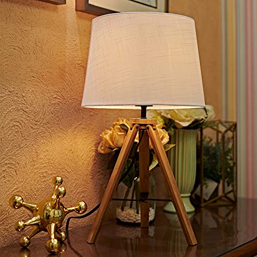 MOTINI Modern Tripod Table Lamp Besides Desk Lamp 21" Bamboo with White