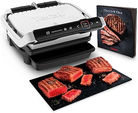 Optigrill Elite GC750D Grill parrilla eléctrica interior y exterior, sensor y 12 programas automáticos, sellado rápido, apto para lavavajillas, antiadherente, función sandwichera