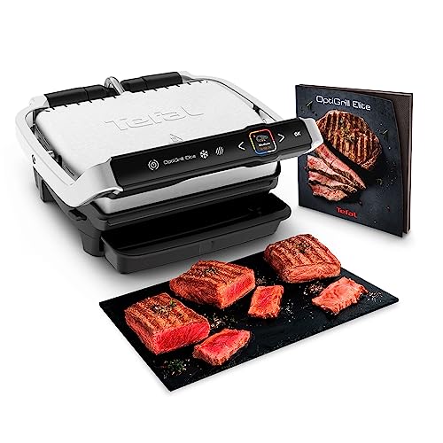 Optigrill Elite GC750D Grill parrilla eléctrica interior y exterior, sensor y 12 programas automáticos, sellado rápido, apto para lavavajillas, antiadherente, función sandwichera