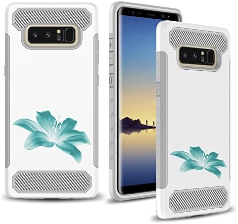 Samsung Galaxy Note 8 Case, MyGotec [Slim Fit] Shockproof Soft Silicone Carbon Fiber Dual-Layer Durable Armor Case - Teal Flower