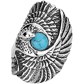 Renning Mens Stainless Steel Turquoise Stone Eagle Rings Gothic Ring Silver Black Size 7-13