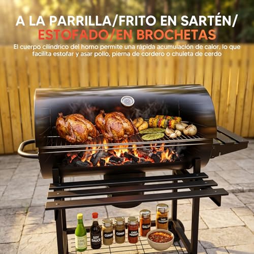 Asador de Carbon Portatil Tenedor automático para barbacoa,Asadores Parrilla de Carne Carbon con Mesa Frontal Lateral para Especia Alimento Accesorios para Asador,Empotrable Parrilla para Asar 2 Capas