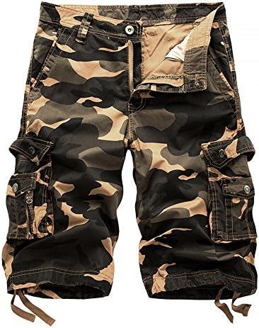 Osmyzcp Mens Cotton Relaxed Fit Outdoor Camouflage Camo Cargo Shorts-Orange Camo-40