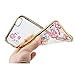 iPhone 6s Plus Case, V-Fyee [Lace Flower Series] Slim Dual TPU Rubber Back Cover with Pink Flower and Bling Sparkle Glitter Stone Diamond Case for iPhone 6 Plus/ 6s Plus 5.5 inch - Rose Gold