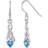 ChicSilver Sparkling Heart Birthstone 925 Sterling Silver Celtic Knot Dangle Hook Earrings (with Gift Box)