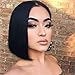ATZHAIR 4x4 Lace Front Wigs Brazilian Remy Human Hair Wig Straight Short Bob Wig Pre Plucked with Baby Hair for African American Women Natural Color(8 Inch with 150% Density)