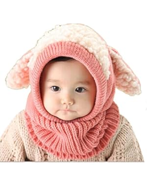 Winter Baby Kids Girls Boys Warm Woolen Coif Hood Scarf Caps Hats (Pink)