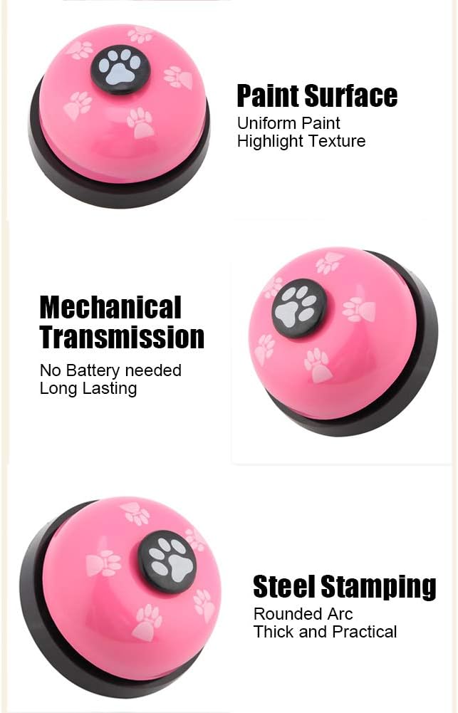 Smandy Dog Door Bell and Press Bell Pet Training Press Bell Iron Sturdy Pet Bell Desk Bell Call Bell for Dog Toilet Training Bell Interaction Bell (Pink) - Image 4