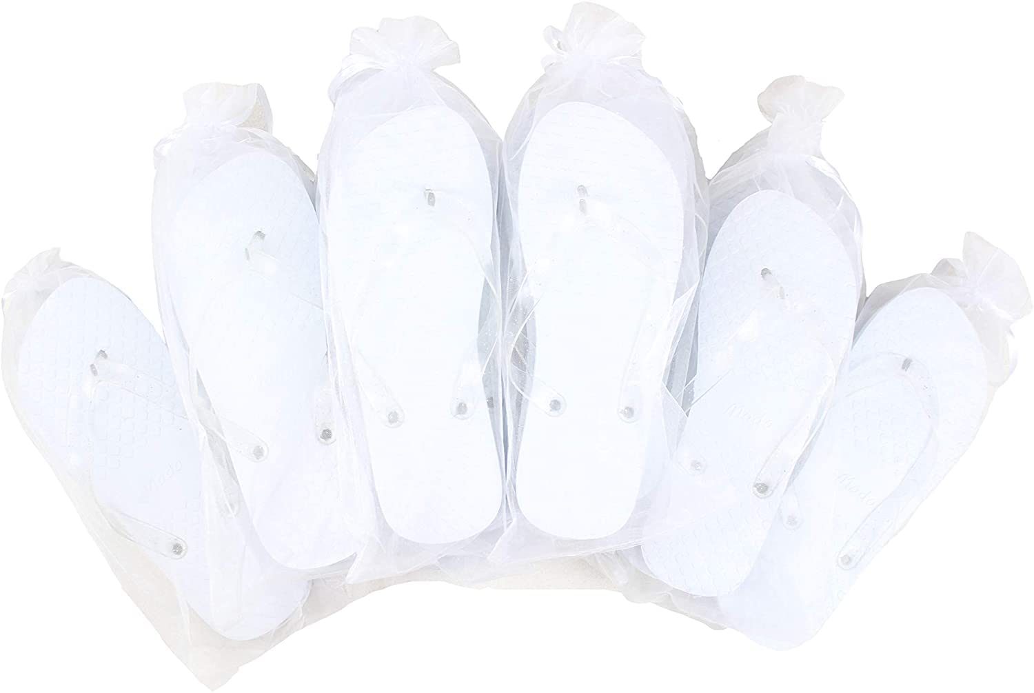Modo Wedding/Party Glitter Flip Flops 10 Pack in Organza Bags. Choice of Colour and Size ((3-4UK x 2) (5-6UK x 5) (7-8UK x 3),White)