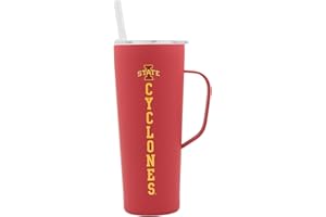 Decorvo NCAA 20 oz. Stainless Steel Tumbler with Handle - Officially Licensed Double Walled Insulated Roadie with Slide Lid and Straw (Iowa ST - Red)