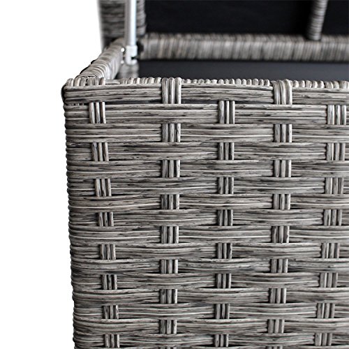 Auflagenbox Kissenbox Gartenbox Gartentruhe Aufbewahrungsbox Aufbewahrungskiste Kissentruhe - mit Hubautomatik, 134x56x65cm, Poly Rattan, Rollbar, Grau – Bild 6