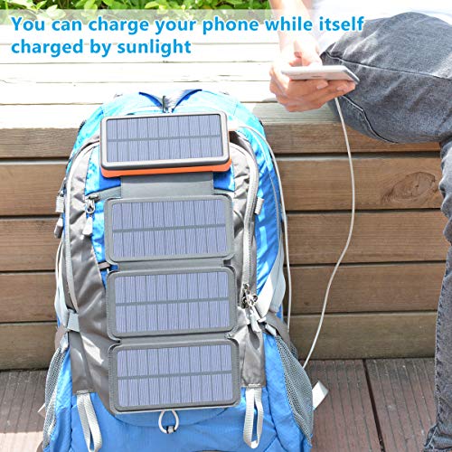 Solar Charger 25000mAh, SOARAISE Power Bank with 4 Solar Panels and Type-C Port Waterproof Battery Pack for Smartphone, Tablet and Camping