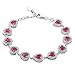 Sterling Silver Heart Shape Red Zirconia Women's Tennis Bracelet, 7 inches + 1 inch Extender