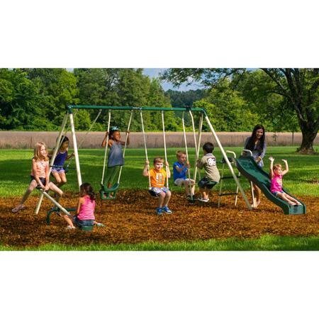 Backyard Swingin' Fun Metal Swing Set, Vinyl-Covered Swing Chains are Height Adjustable