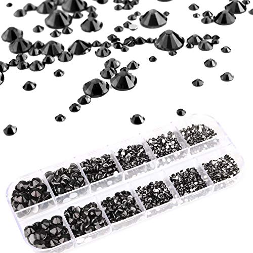 3000 PCS Rhinestones for Craft, Phogary Red & Black Flat Back Rhinestones 6 Sizes (2-5 mm) with Pick Up Tweezer for Crafts Nail Face Art Clothes Shoes Bags Phone Case DIY