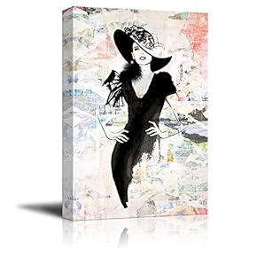 Canvas Wall Art - Fashionable Woman Sketch on Grunge Background - Giclee Print Gallery Wrap Modern Home Art Ready to Hang - 12x18 inches