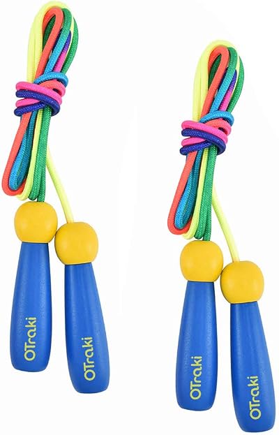 OTraki 2 Pack Kids Jump Rope 6.56ft Adjustable Wooden Handles 5+ Years