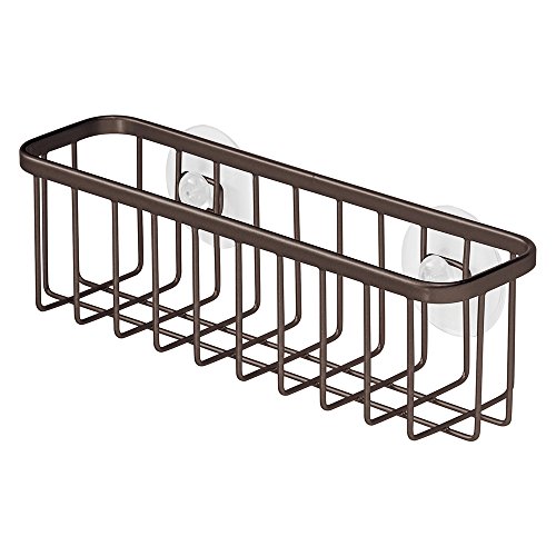 InterDesign Gia Suction Kitchen Sink Caddy, Extra Large Holder for Sponges and Kitchen Accessories - Bronze