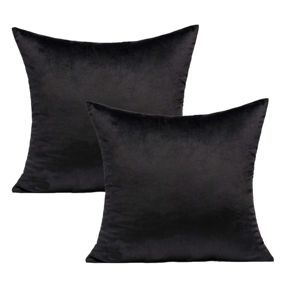 VAKADO Black Cushion Covers 18X18 Decorative Velvet Couch Throw Pillow Covers Soft Solid Pillow Cushions Cozy Square Pillowcases Home Decor for Sofa Bedroom Car Set of 2 — image 1