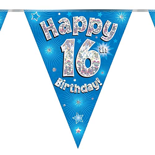 16th Birthday Blue Birthday Party Flag Banner Bunting Age 16