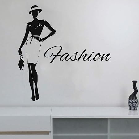 XCGZ Wandsticker Frau Wandtattoo Aufkleber Für Kleid Hut Shop Kleidung Boutique Kleid Modell DIY Wandbilder   42 * 43 cm